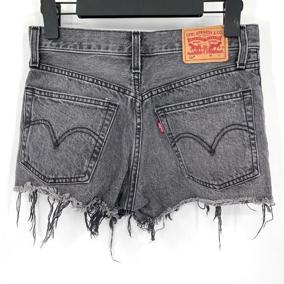 Levi's 501 Original Hidden Button Fly Cut Off Raw Hem Denim Shorts Grey Women 25 - Picture 3 of 7